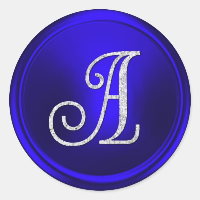 Sticker Rond TOUTES LES INITIALES Monogramme argenté 3 Bleu roy (Devant)