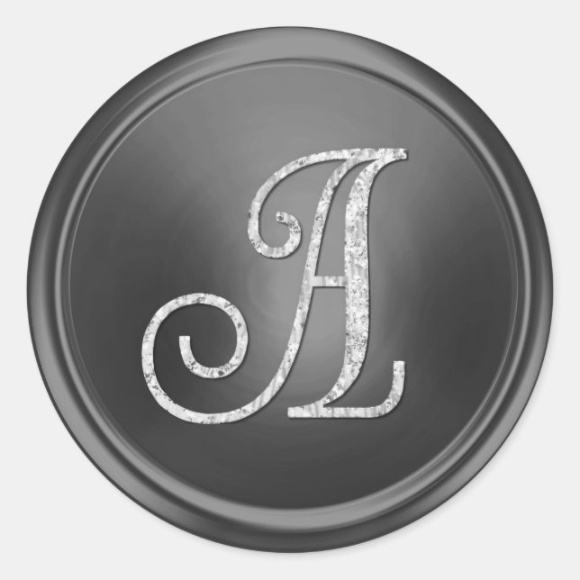 Sticker Rond TOUTES LES INITIALES Monogramme argenté 3 Gris fon (Devant)