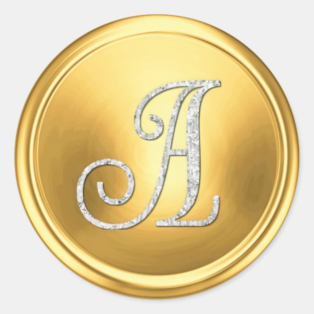 Sticker Rond TOUTES LES INITIALES Monogramme argenté 3 Or brill (Devant)