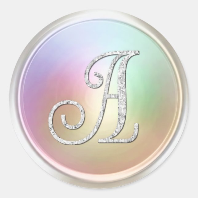 Sticker Rond TOUTES LES INITIALES Monogramme argenté 3 Perles (Devant)
