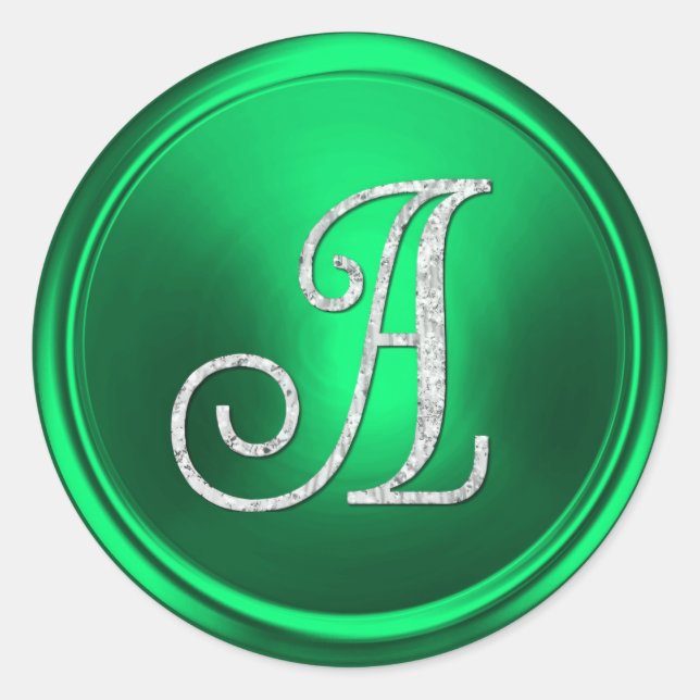 Sticker Rond TOUTES LES INITIALES Monogramme argenté 3 vert Kel (Devant)