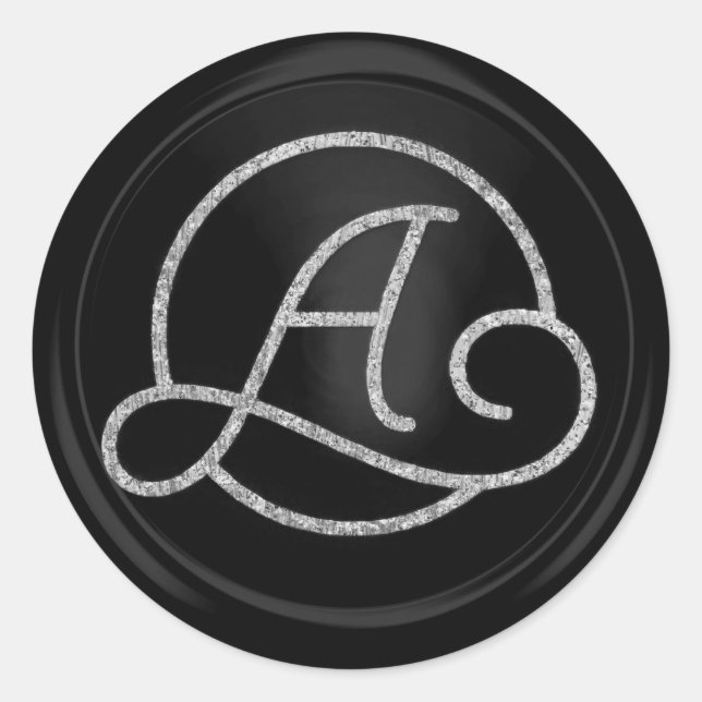 Sticker Rond Toutes les initiales Monogramme cercle argent Noir (Devant)
