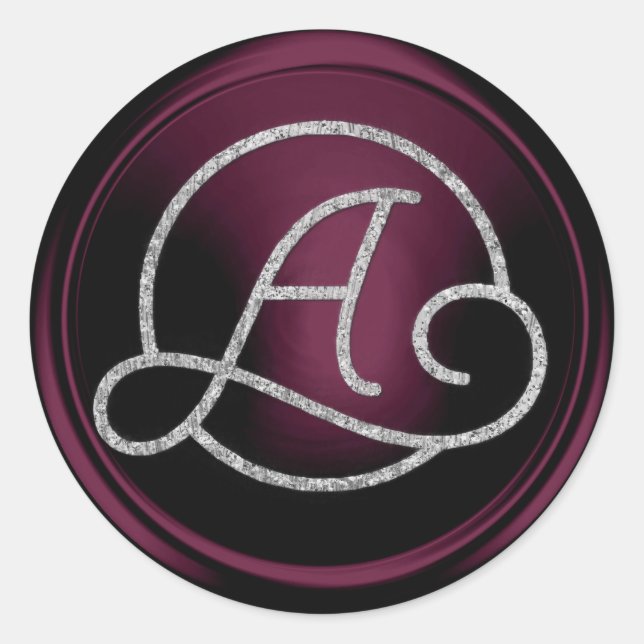 Sticker Rond TOUTES LES INITIALES Monogramme Cercle Argent Prun (Devant)