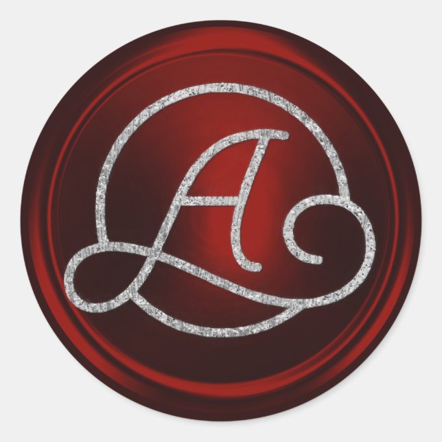 Sticker Rond TOUTES LES INITIALES Monogramme cercle argent Roug (Devant)