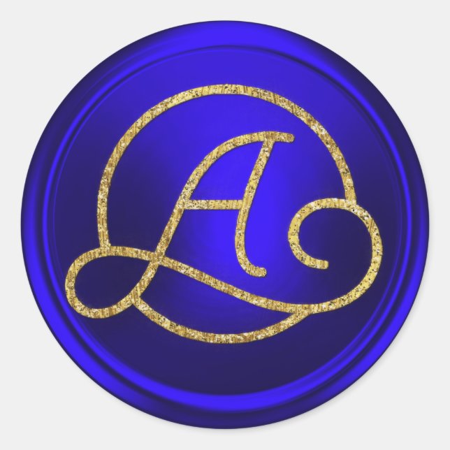 Sticker Rond TOUTES LES INITIALES Monogramme Cercle Or Royal Bl (Devant)