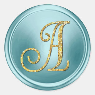 Sticker Rond TOUTES LES INITIALES Monogramme doré 3 Bleu doux
