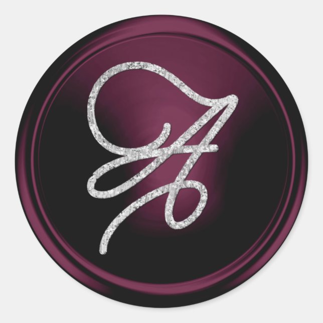 Sticker Rond TOUTES LES INITIALES Monogramme écriture argentée  (Devant)