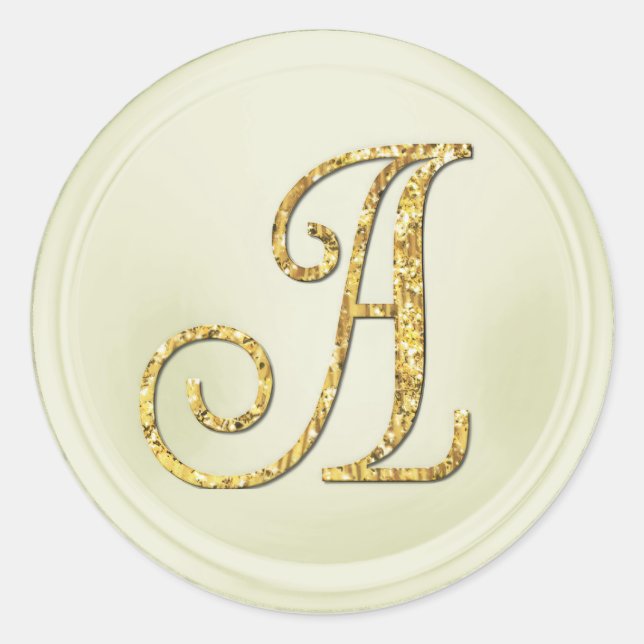 Sticker Rond TOUTES LES INITIALES Monogramme Or 3 Blanc Cassé (Devant)