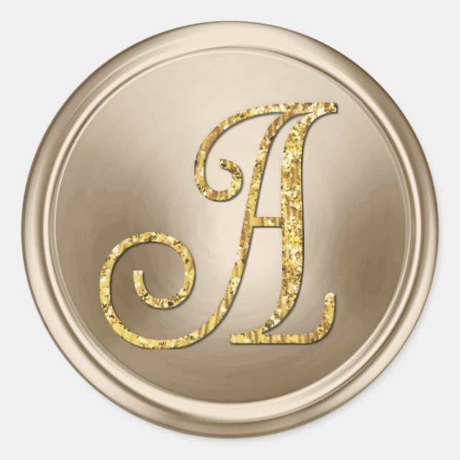 Sticker Rond TOUTES LES INITIALES Monogramme Or 3 Champagne (Devant)