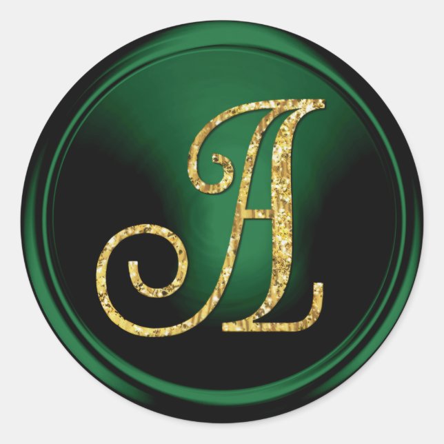 Sticker Rond TOUTES LES INITIALES Monogramme Or 3 Émeraude Vert (Devant)