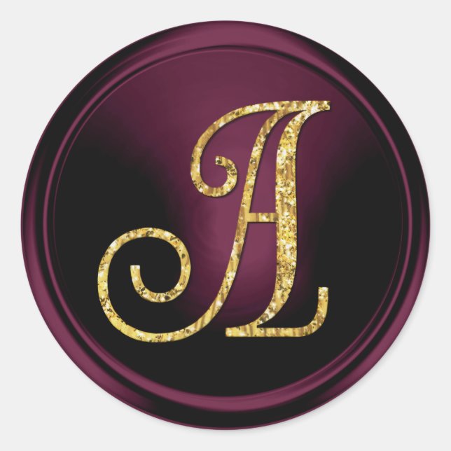 Sticker Rond TOUTES LES INITIALES Monogramme or 3 prune foncé (Devant)