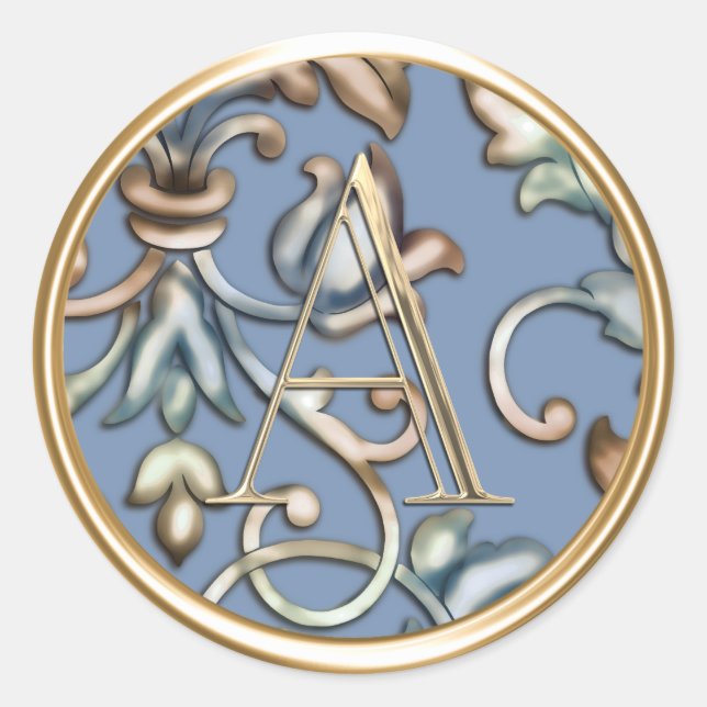 Sticker Rond TOUTES LES INITIALES Monogramme or Blue Earthtons  (Devant)