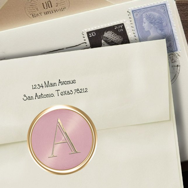 Sticker Rond TOUTES LES INITIALES Monogramme or sur Dusty Rose  (Créateur téléchargé)