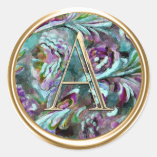 Sticker Rond TOUTES LES INITIALES Monogramme or sur Purple Gree