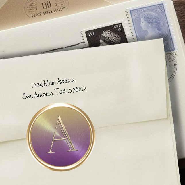 Sticker Rond TOUTES LES INITIALES Monogramme or sur Purple Ombr (Créateur téléchargé)