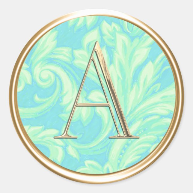 Sticker Rond TOUTES LES INITIALES Monogramme or Turquoise Aqua  (Devant)