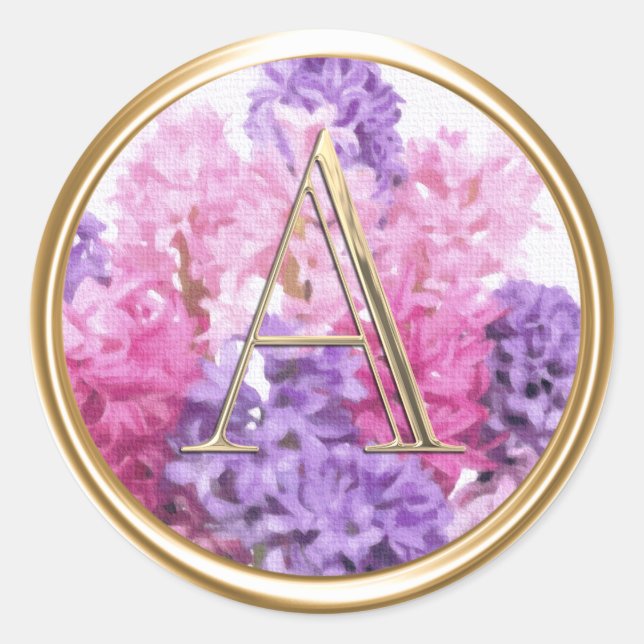 Sticker Rond TOUTES LES INITIALES Monogramme rose violet Hyacin (Devant)