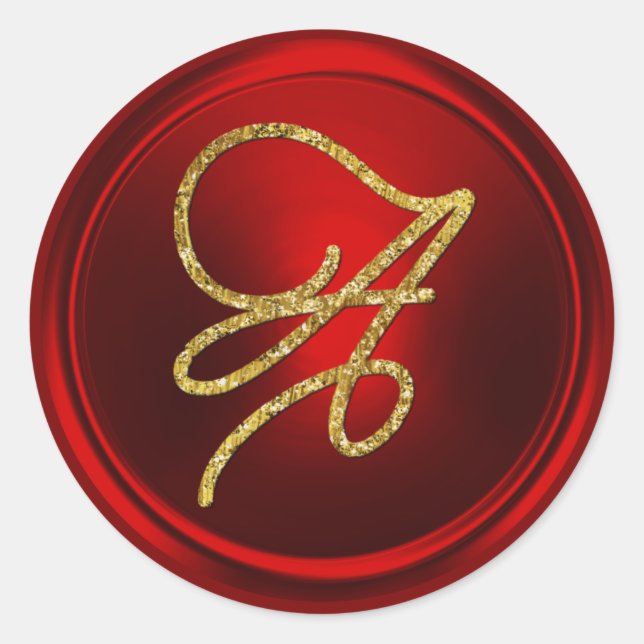 Sticker Rond TOUTES LES INITIALES Monogramme Script Or Rouge (Devant)