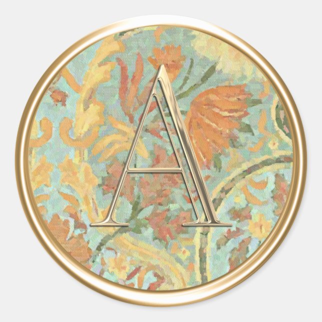 Sticker Rond TOUTES LES INITIALES Monogramme Terre Tone Damask  (Devant)