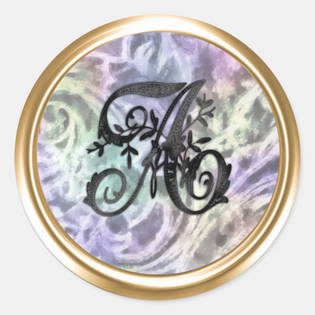 Sticker Rond Toutes les lettres monogramme fond violet noir (Devant)