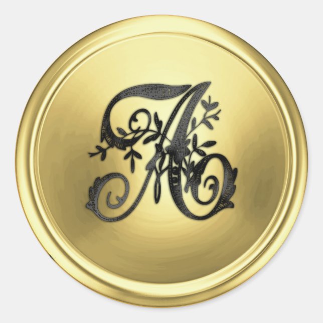 Sticker Rond Toutes les lettres monogramme initial orné noir or (Devant)