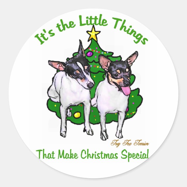 Sticker Rond Toy Fox Terrier Cadeaux de Noël (Devant)