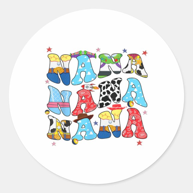 Sticker Rond Toy Funny Nana Story Grand-mère grand-père Fête de (Devant)