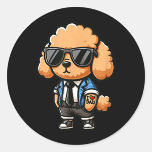 Sticker Rond Toy Poodle I Love Papa Funny Chien Tattoo