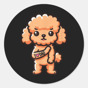 Sticker Rond Toy Poodle I Loy Papa Funny Chien Tattoo _1