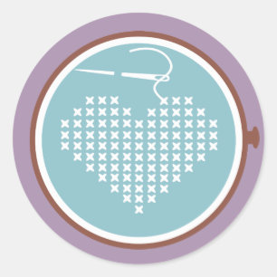Sticker Rond Tracé broderie cerceau fil aiguille du coeur