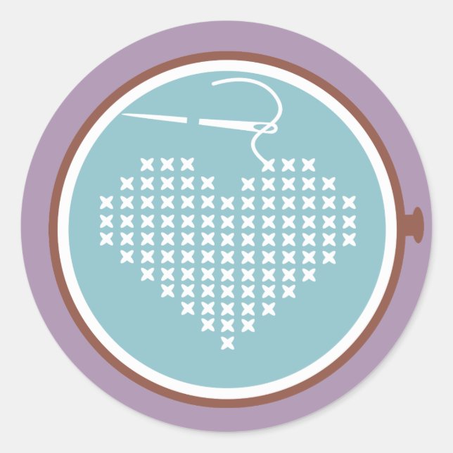 Sticker Rond Tracé broderie cerceau fil aiguille du coeur (Devant)