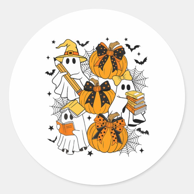 Sticker Rond Trace Ou Enseignant Fantôme Halloween Retro Flora (Devant)