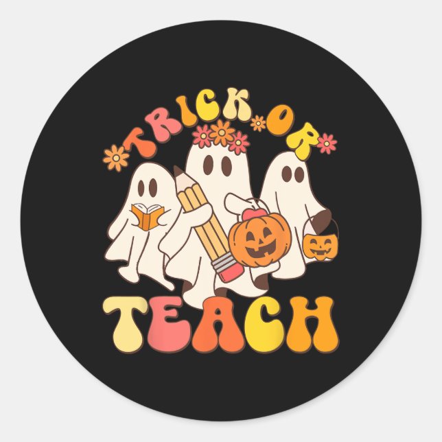 Sticker Rond Trace Ou Enseigner Ghost Halloween Enseignant Esth (Devant)