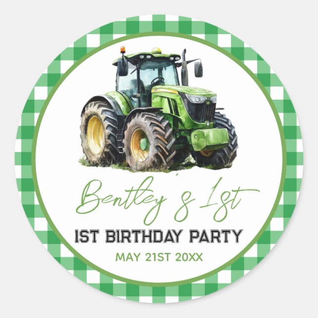 Sticker Rond Tracteur 1er anniversaire Fun Farm (Devant)