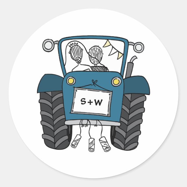 Sticker Rond Tracteur bleu personnalisé Pays Barne Mariage rust (Devant)