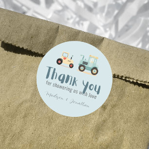 Sticker Rond Tracteur conducteur ferme garçon baby shower merci