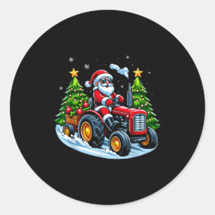 Sticker Rond Tracteur de Noël Père Noël Xmas Tracteur de Ferme 