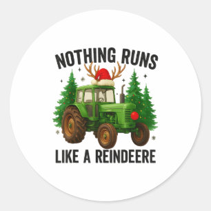Sticker Rond Tracteur de Noël Rien ne court comme un renne