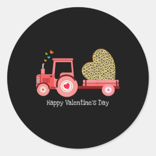 Sticker Rond Tracteur Rose Sucré Avec Cœur de Léopard Joyeuse S