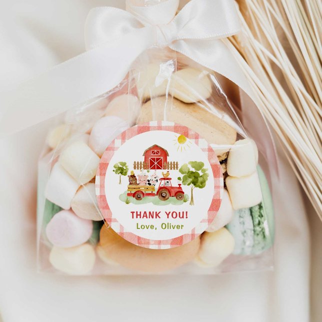 Sticker Rond tracteur rouge animaux de la ferme anniversaire (Créateur téléchargé)