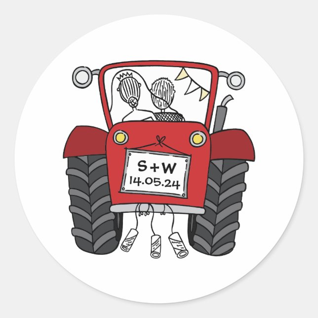 Sticker Rond Tracteur rouge personnalisé Pays Barne Mariage rus (Devant)