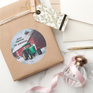 Sticker Rond Tracteur vert et grange rouge