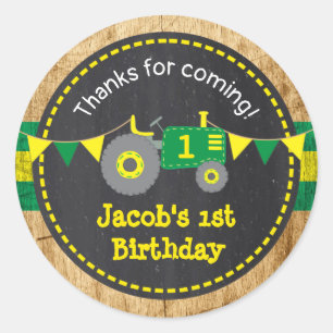 Sticker Rond Tracteur vert rustique 1er Anniversaire Favoriser