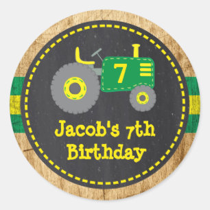 Sticker Rond Tracteur vert rustique Jaune Anniversaire Favorise
