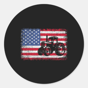 Sticker Rond Tracteurs agricoles Drapeau Usa Cadeau patriotique