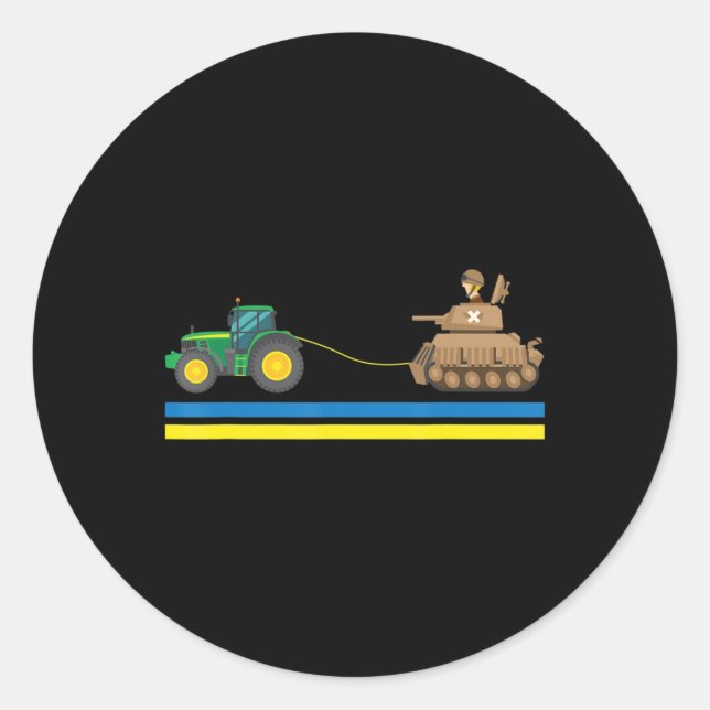 Sticker Rond Tracteurs au-dessus des chars Ukraine Je suis en U (Devant)