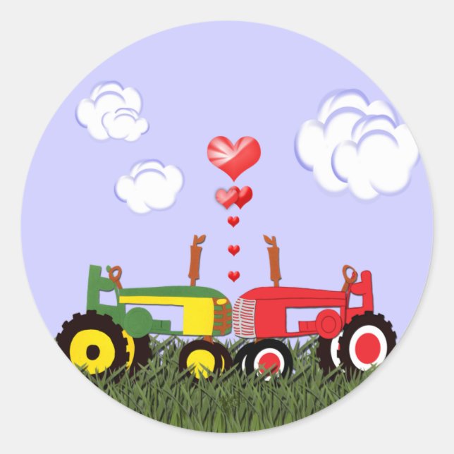 Sticker Rond Tracteurs de baiser sous les coeurs (Devant)