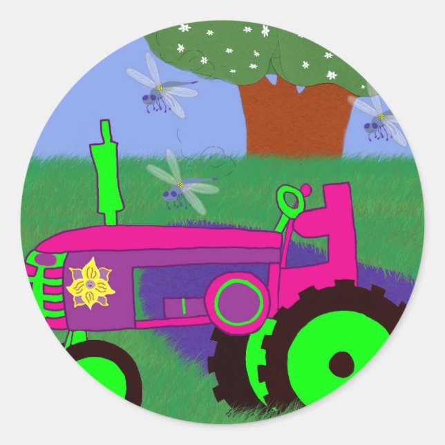 Sticker Rond Tracteurs et libellules (Devant)