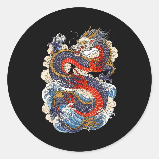 Sticker Rond Traditional Chinese Dragon East Asia Dragon Ukiyoe (Devant)