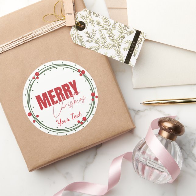 Sticker Rond Traditional Custom Round Merry Christmas Label  (Cadeaux)